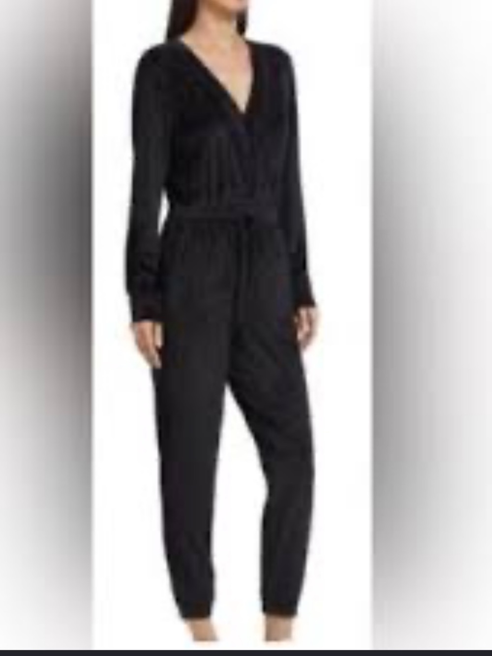 Splendid L Black Velour Athleisure Side Pocket Comfy Loungwear Jumpsuit Y2K